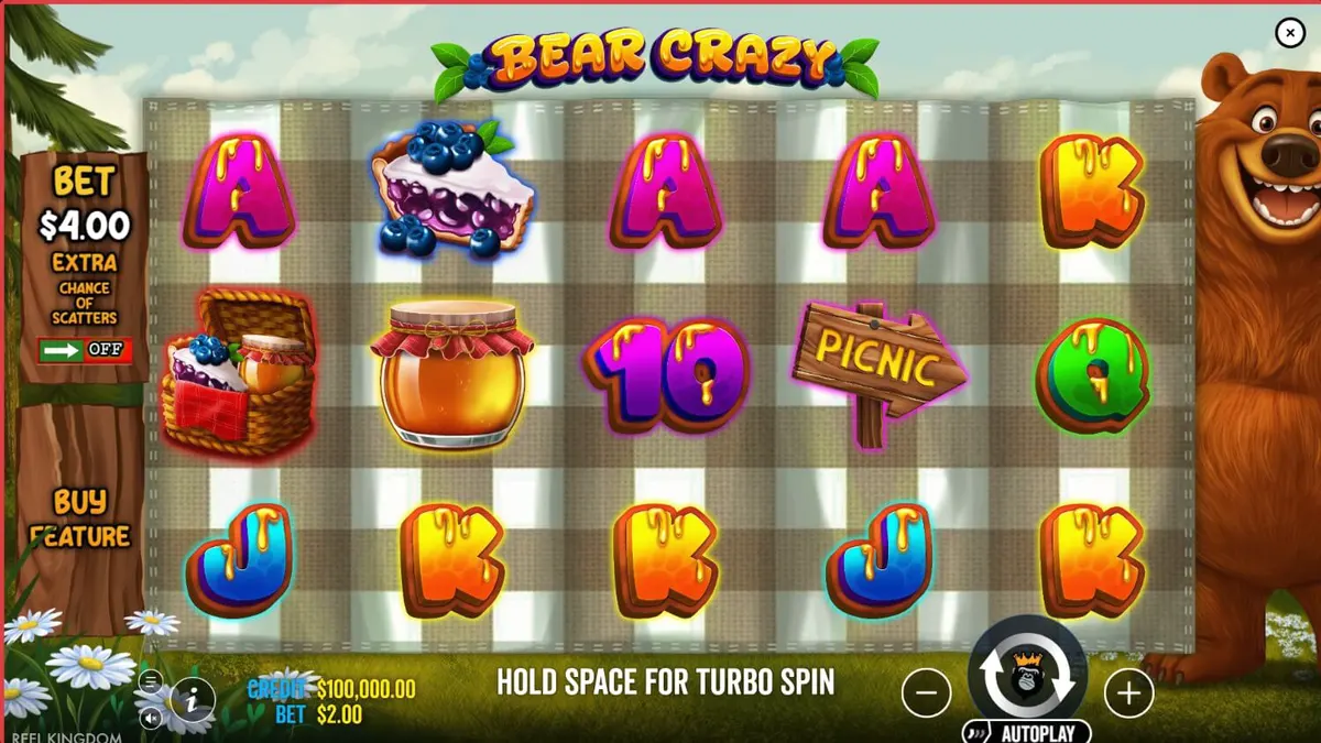 Tampilan visual slot Bear Crazy dengan tema hutan dan beruang yang ramah