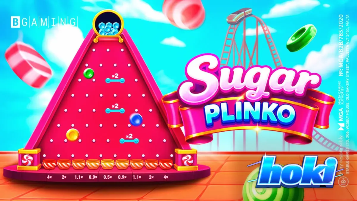 Tampilan visual permainan Sugar Plinko dengan tema permen yang ceria